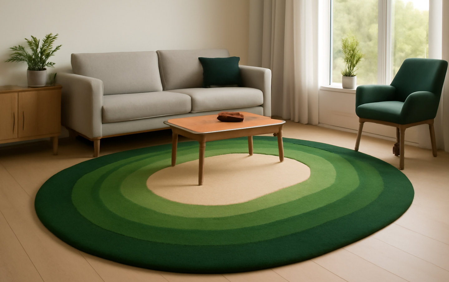 Concentric Layered Colour Themed Rugs - Green