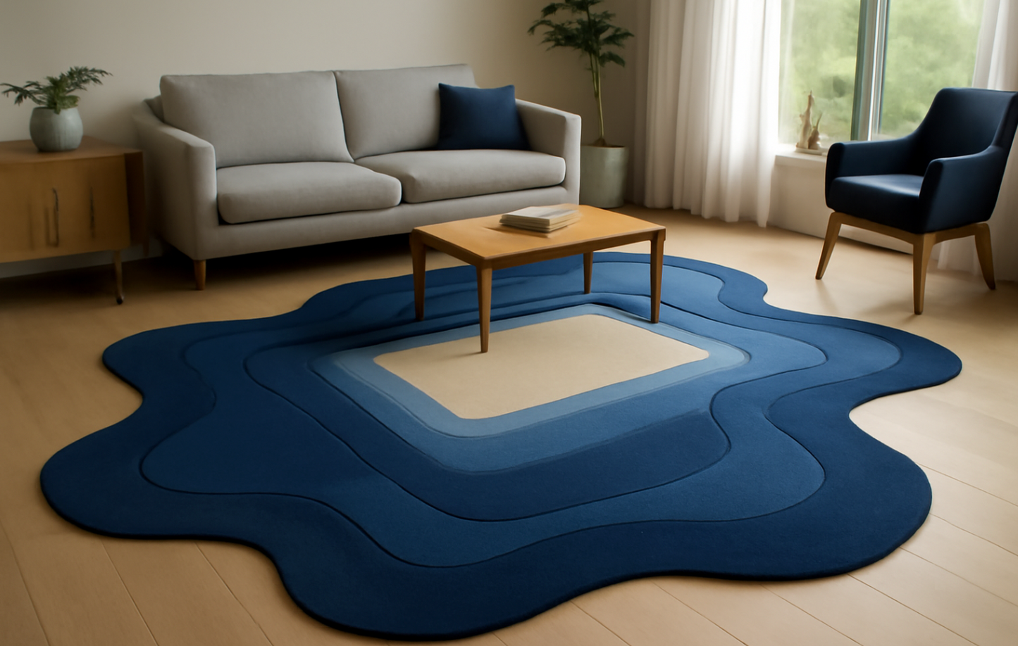 Concentric Layered Colour Themed Rugs - Blue