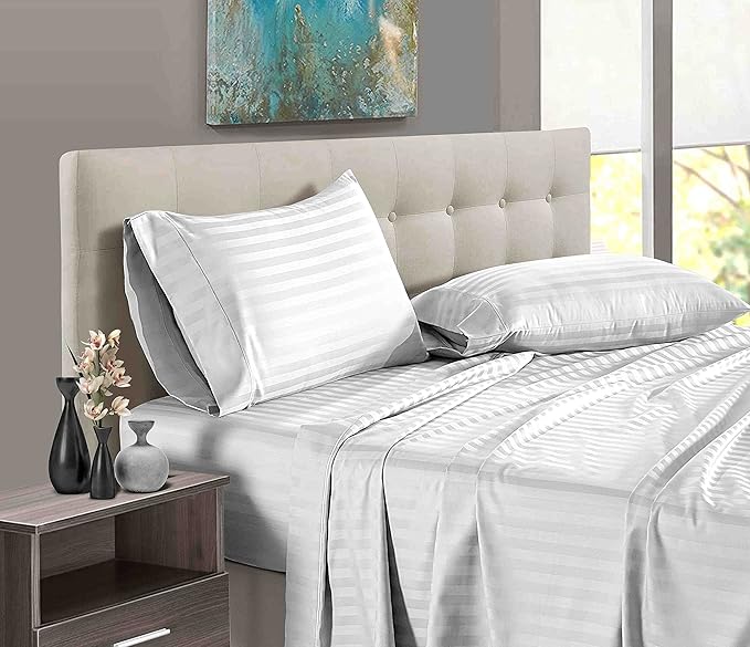 100% Pure Cotton Solid Stripe Bedsheet (410 Thread Count)
