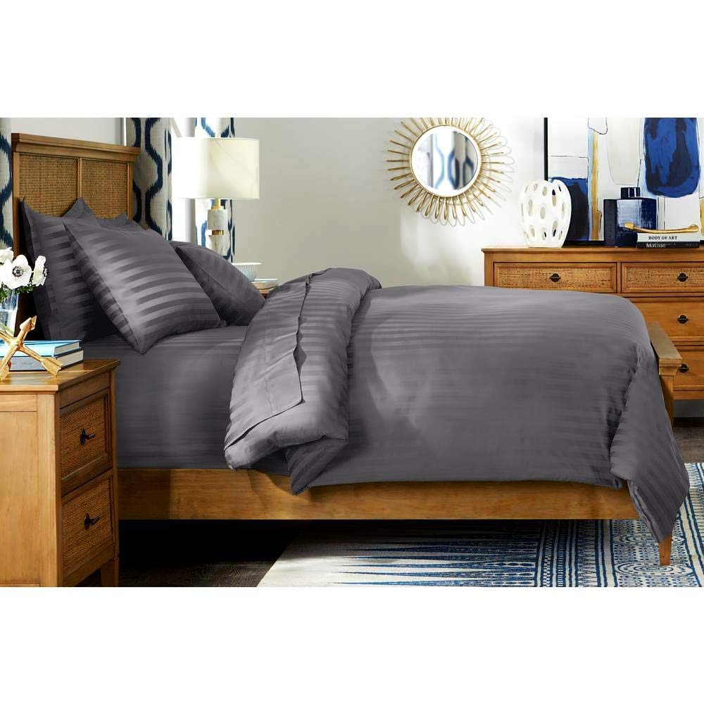 100% Pure Cotton Solid Stripe Bedsheet (410 Thread Count)