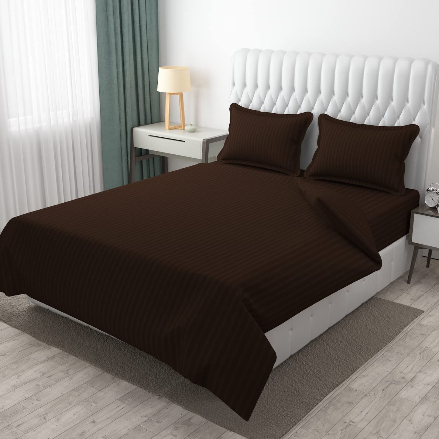 100% Pure Cotton Solid Stripe Bedsheet (410 Thread Count)