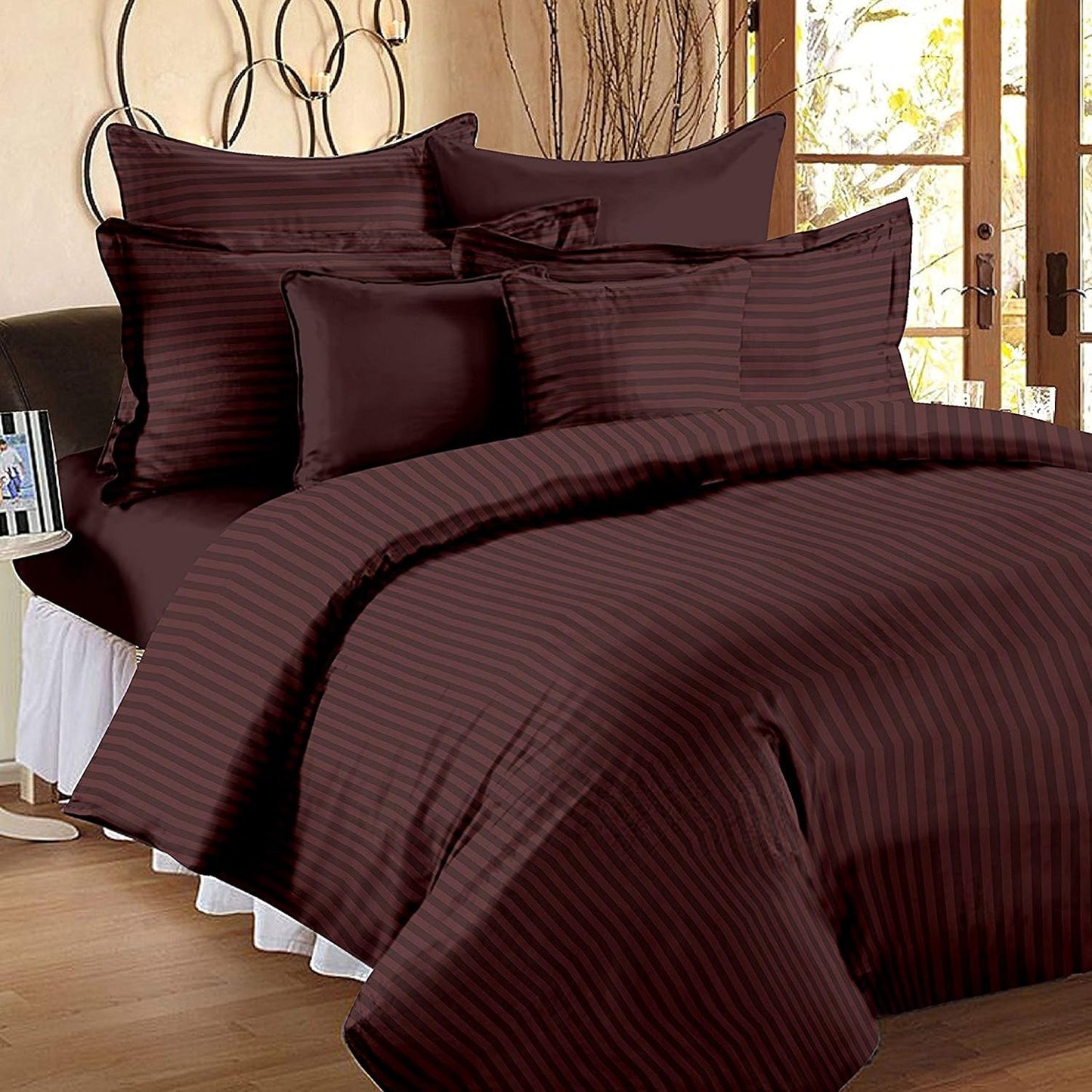 100% Pure Cotton Solid Stripe Bedsheet (410 Thread Count)