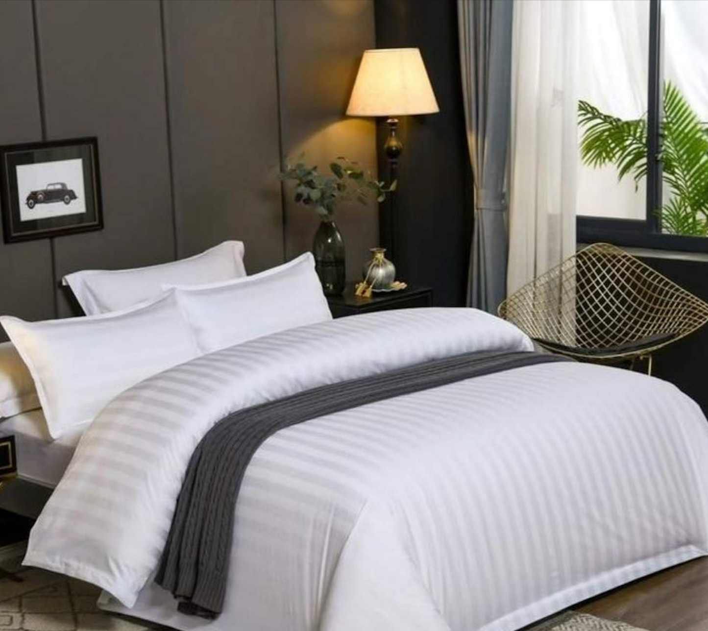 100% Pure Cotton Solid Stripe Bedsheet (410 Thread Count)
