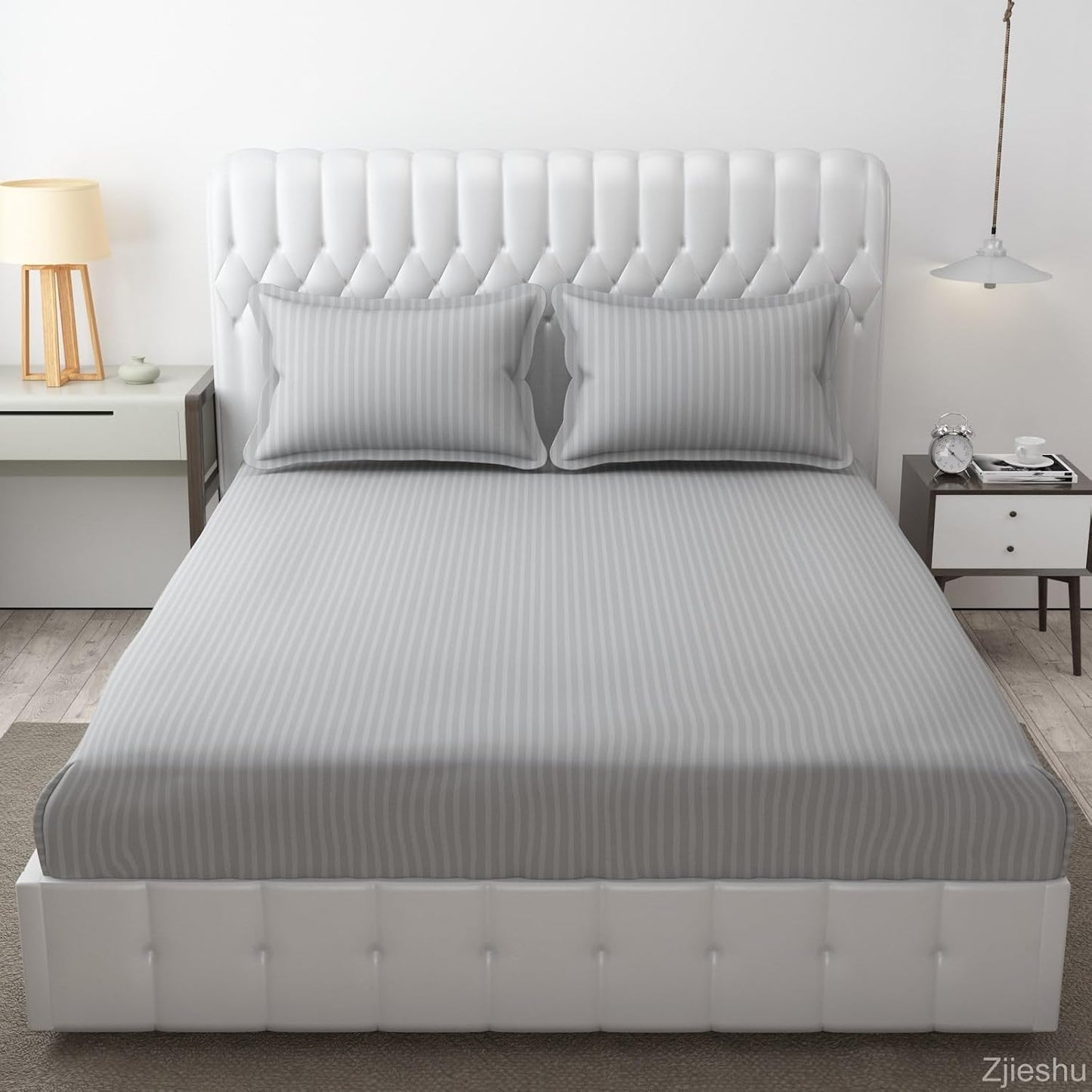 100% Pure Cotton Solid Stripe Bedsheet (410 Thread Count)