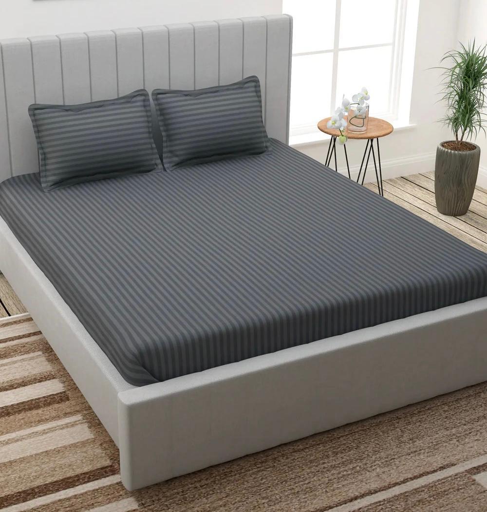 100% Pure Cotton Solid Stripe Bedsheet (410 Thread Count)