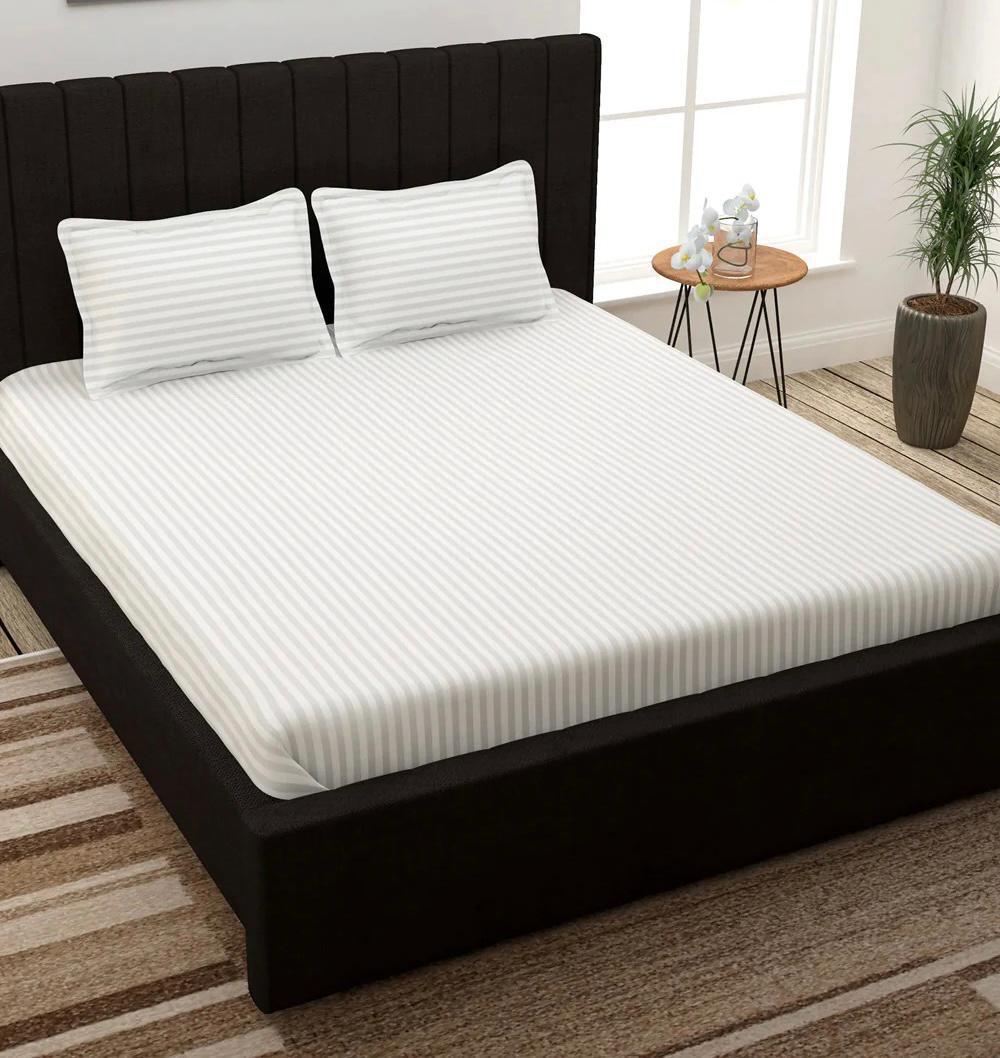 100% Pure Cotton Solid Stripe Bedsheet (410 Thread Count)