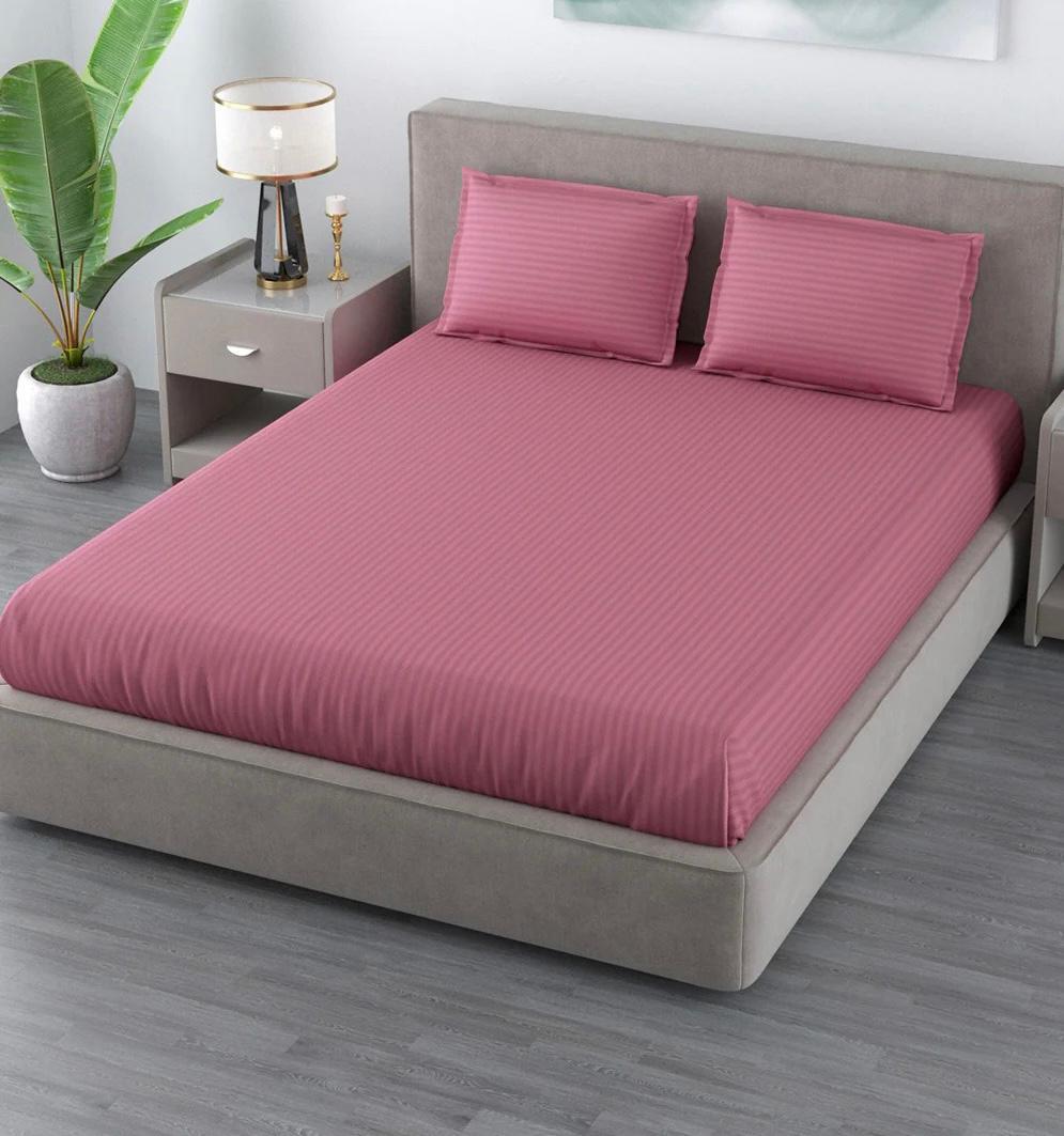 100% Pure Cotton Solid Stripe Bedsheet (410 Thread Count)