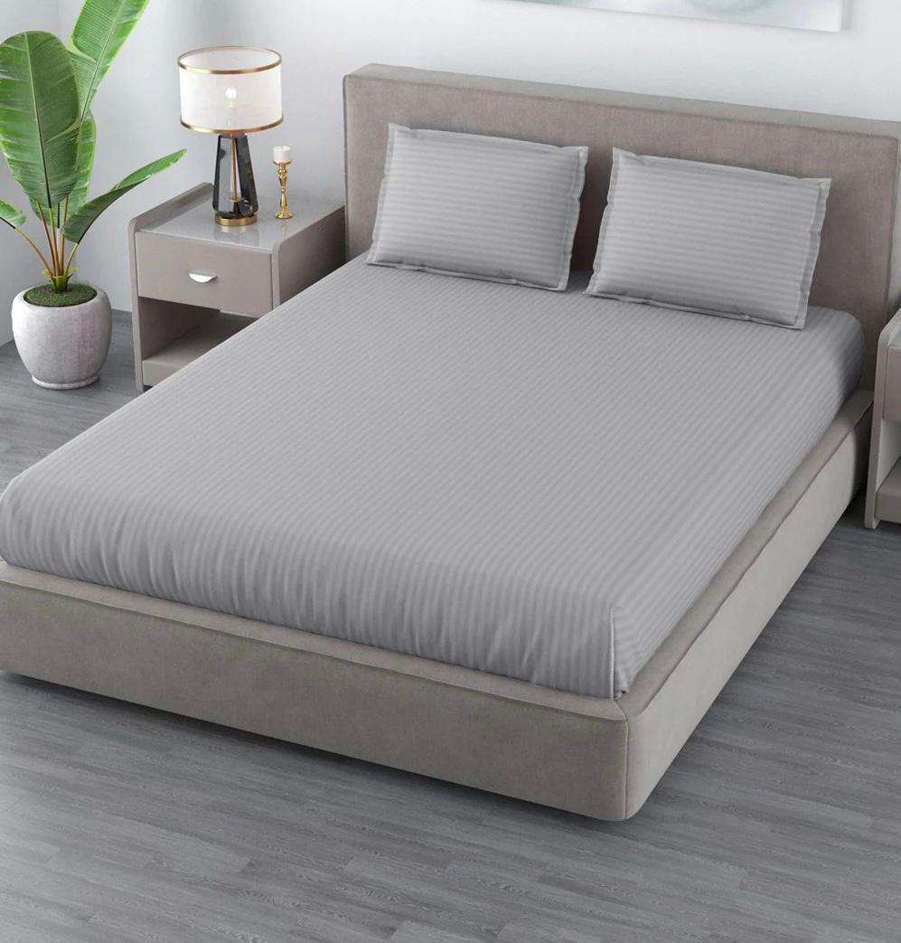 100% Pure Cotton Solid Stripe Bedsheet (410 Thread Count)