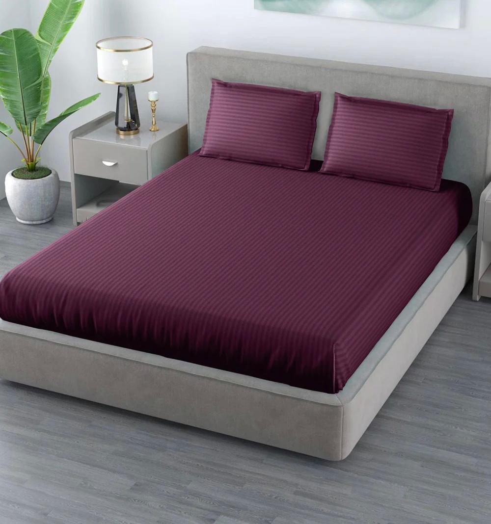 100% Pure Cotton Solid Stripe Bedsheet (410 Thread Count)