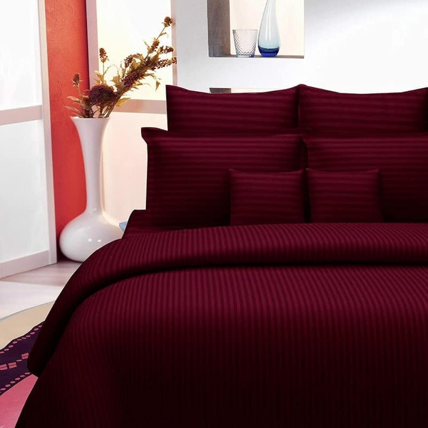 100% Pure Cotton Solid Stripe Bedsheet (410 Thread Count)